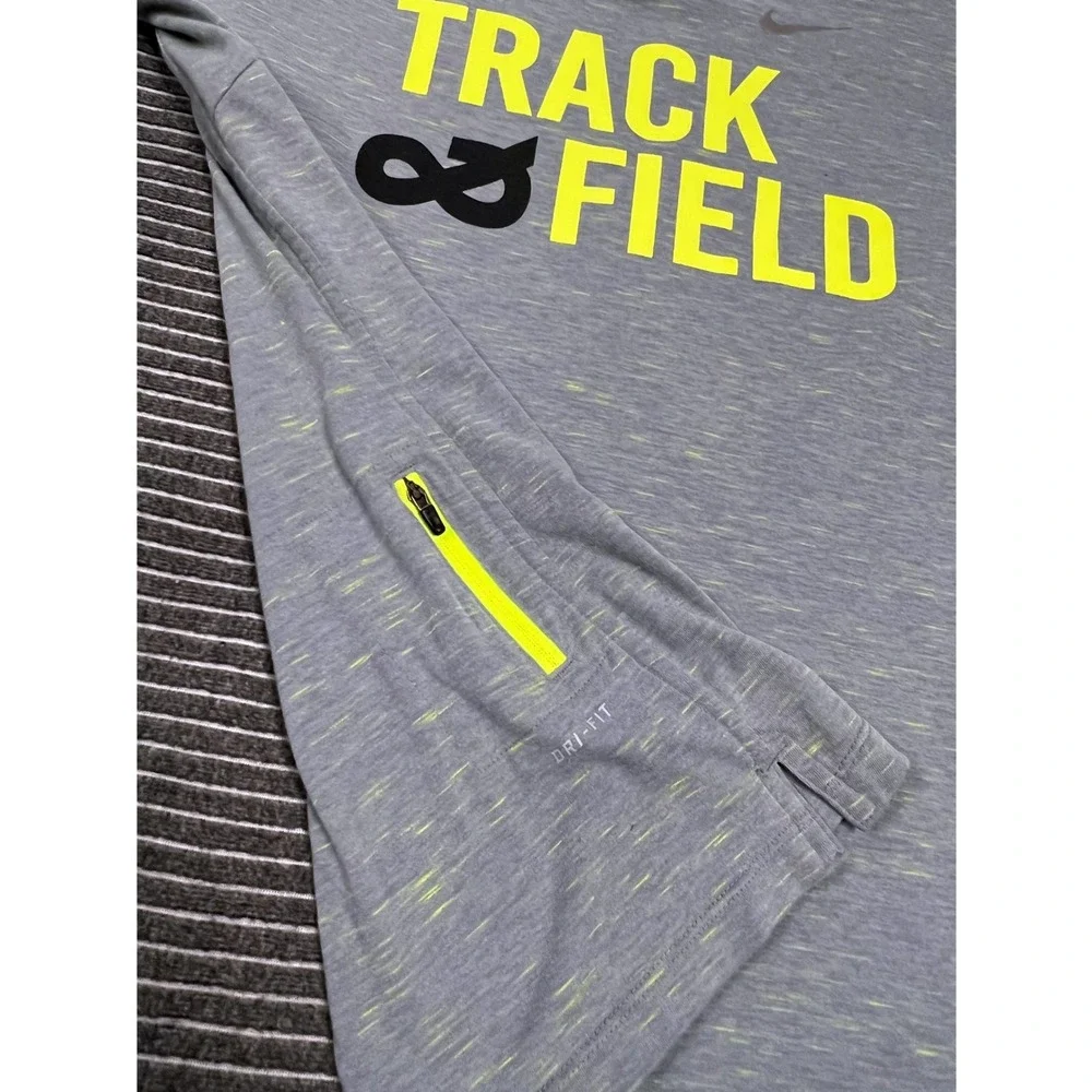 Nike Mens Dri-FIT Track & Field Running Shirt Grey Volt Yellow Large Side Pocket